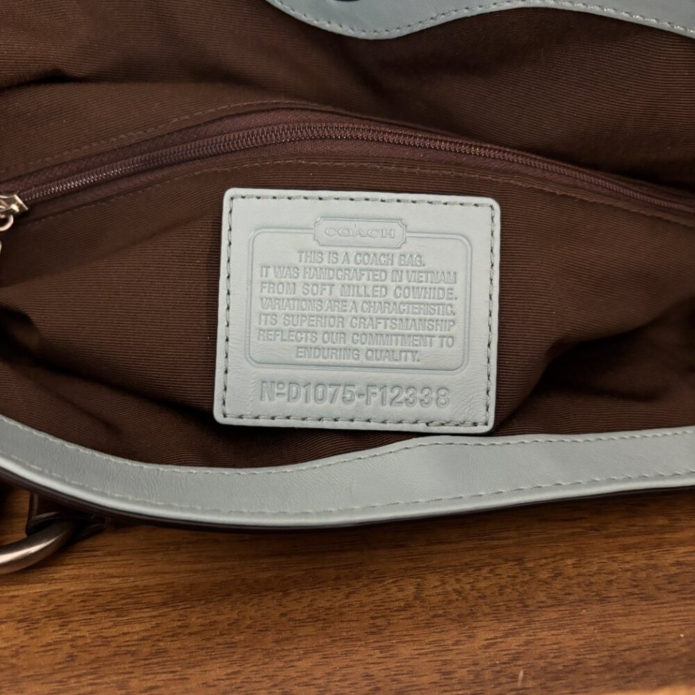 Coach Chelsea Turn Lock Light Teal Blue Green Pebbled Leather Brown Handled Hobo - Picture 9 of 9